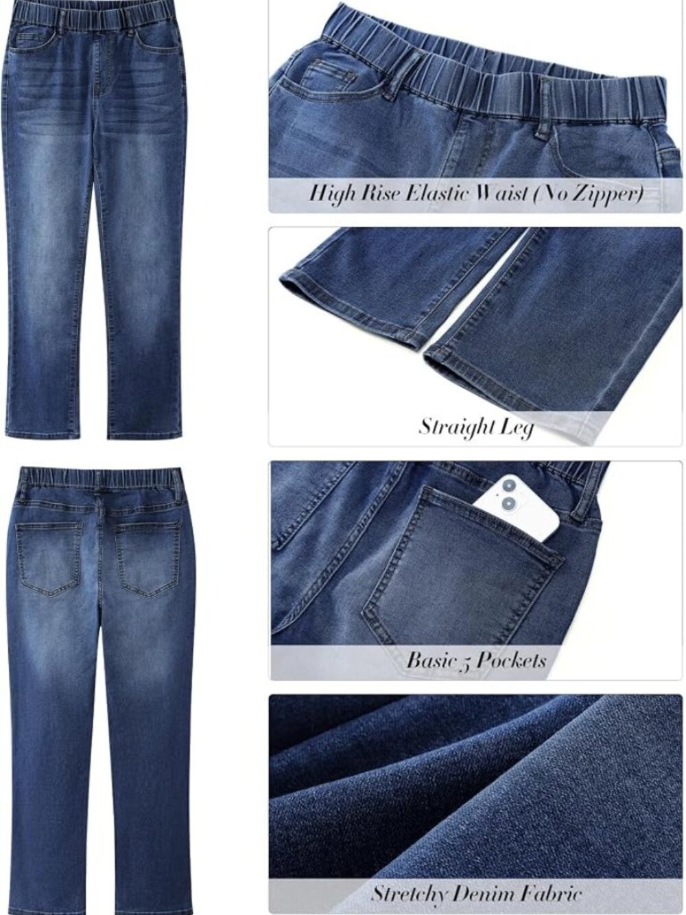 ๐๐ NWT GRAPENT High Waisted Kick Crop Mom Jeans | Medium (8โ10) | Dark Blue - Picture 5 of 5